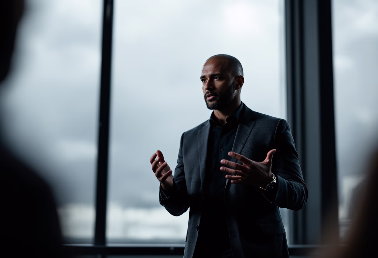 image of guest speaker at a conference (for a legal tech)