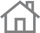 Gray house icon with chimney and door.