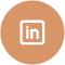 LinkedIn logo in white on a brown circular background.