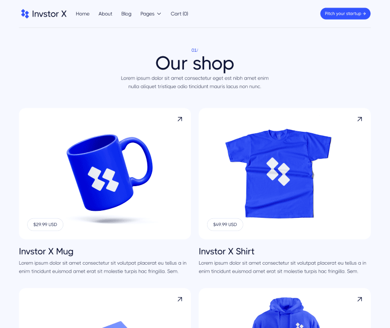 Invstor X - Shop Main Page - Investment Firm Webflow Template