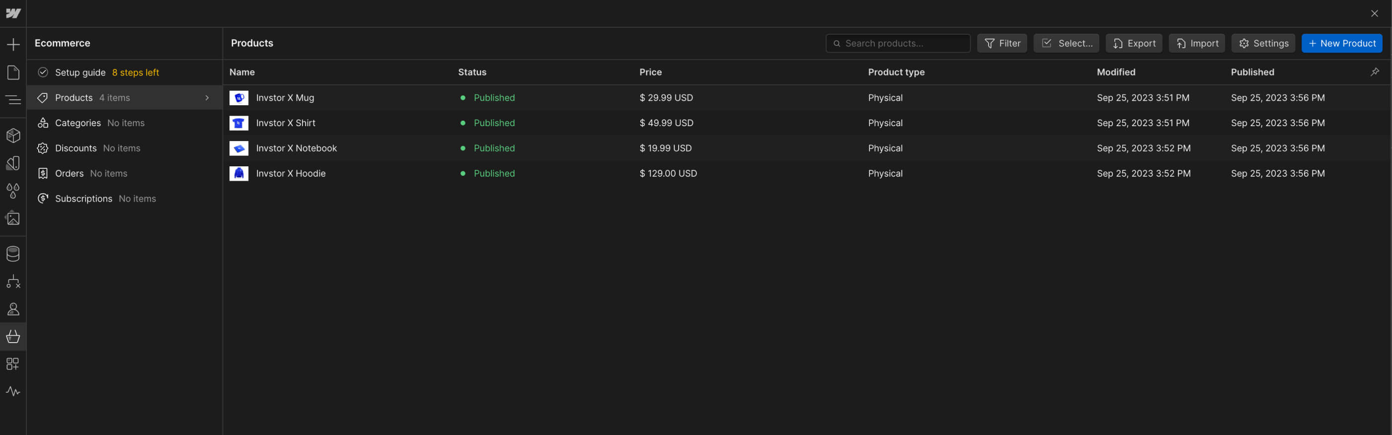 eCommerce Collection - Invstor X Webflow Template
