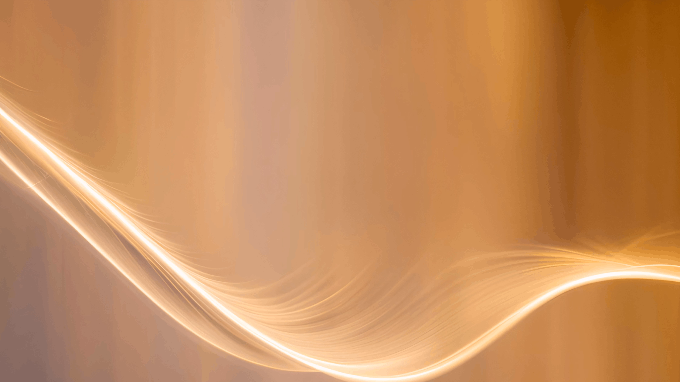 Abstract golden gradient background with flowing luminous wave of light creating an elegant S-curve pattern