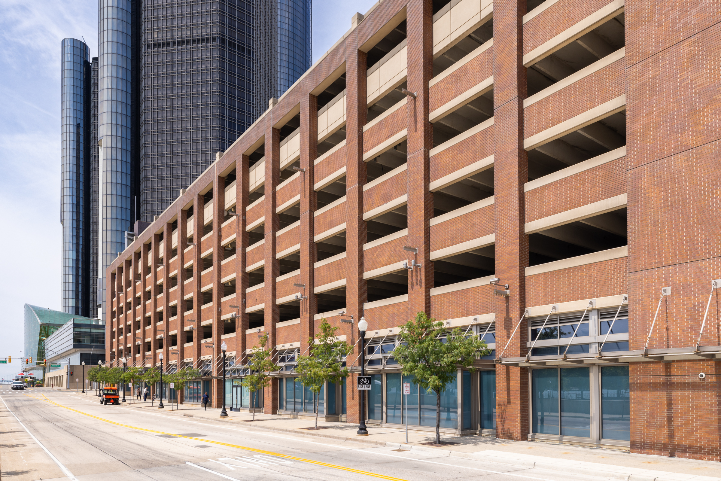 Exterior photo of the Community Hub at 521 Atwater St, Detroit, MI 48226, highlighting the front of the building.