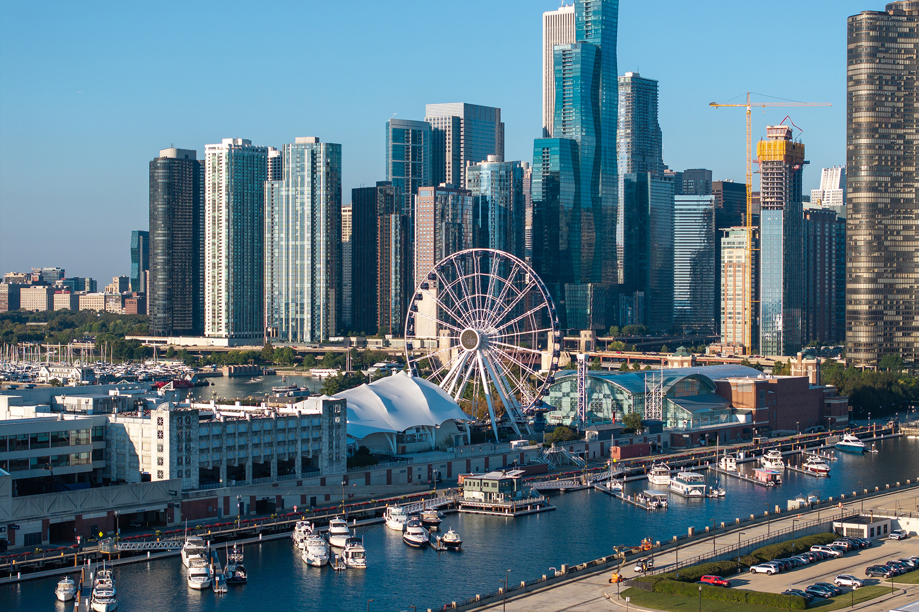 Aerial of Navy Pier in Chicago.