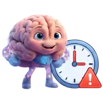 Cartoon brain character "Link" smiling next to a clock showing 3:00 with a red warning triangle.