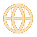 Golden circular globe icon with intersecting arcs on a white background.