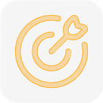 Orange target with an arrow hitting the bullseye inside a rounded square with a gray background.