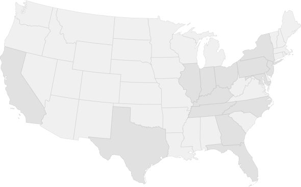 Blank map of the continental United States with state boundaries outlined in light gray and no labels.