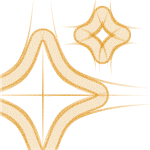 Four golden star-shaped sparkles of varying sizes on a white background.