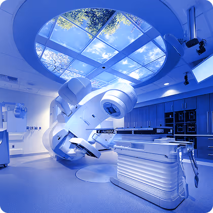 Linear accelerator installed in a modern radiation therapy room