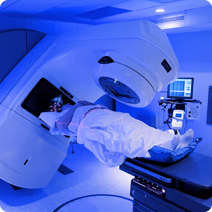 Patient undergoing radiation therapy using a linear accelerator
