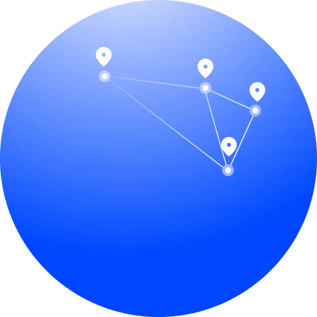 Abstract visualization of a connected network with location nodes