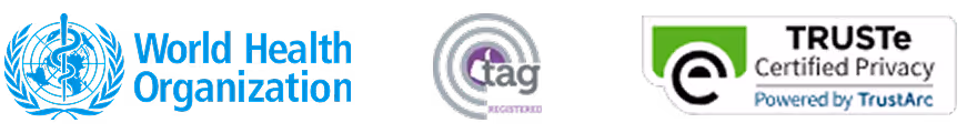 Logos of international health and privacy certification organizations
