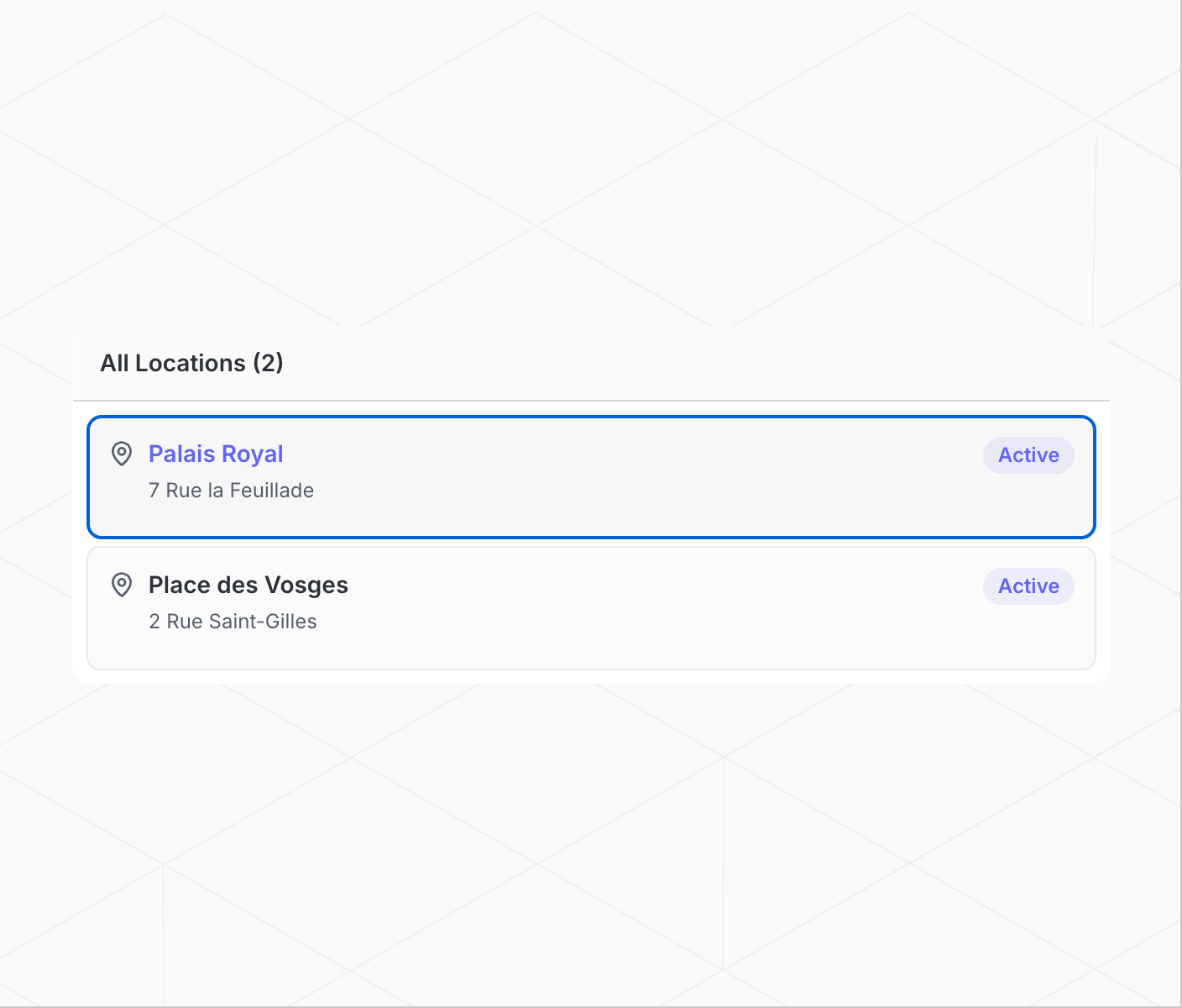 Stash inventory view comparing stock across business locations