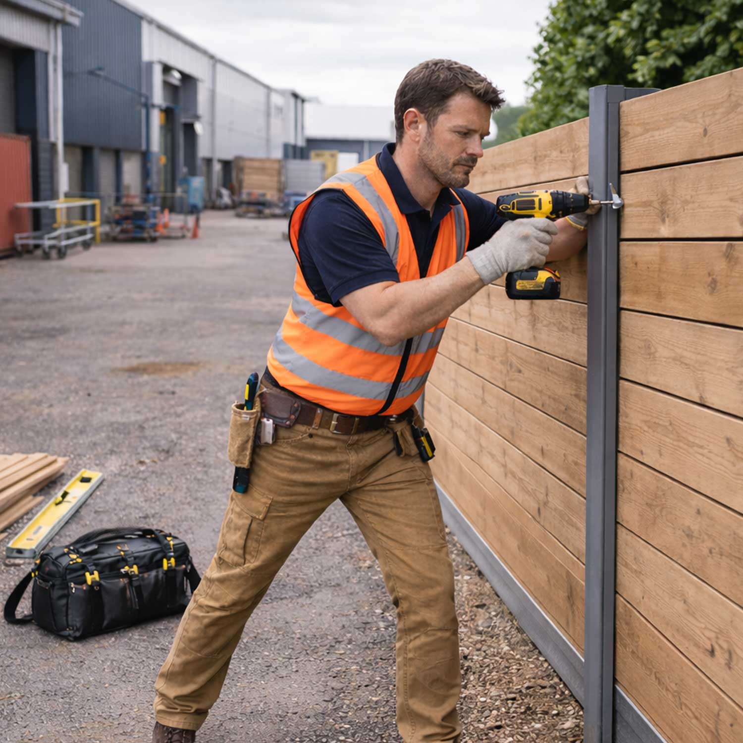 Retaining wall with concrete and wooden panels