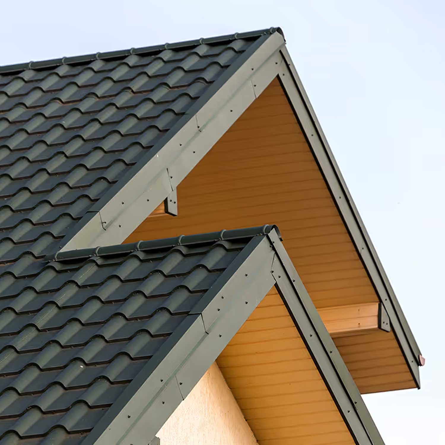 Grey tiled roof on modern house
