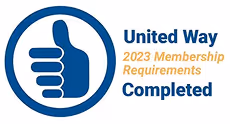United Way 2023 Membership Requirements Completed badge with a thumbs-up icon inside a blue circle.
