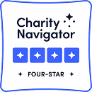Charity Navigator logo with four filled stars and the text 'FOUR-STAR'.