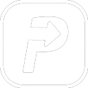 White stylized letter P with a right-pointing arrow integrated, inside a rounded black square.