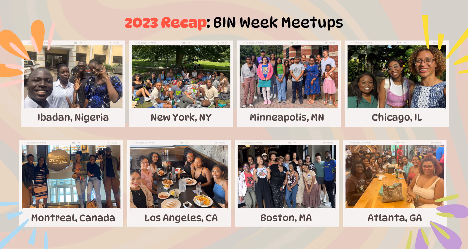 Black In Neuro Week 2023 overview graphic. Brown banner at top reads: “Black In Neuro Week 2023. Juy 24-30.” Below are seven white boxes surrounded by a green, orange, blue, gold, teal, purple, and red border, respectively. Each box summarizes a day’s theme as follows: “Mon. July 24 #BlackInNeuroRollCall. Introducing the #BlackInNeuro community to the world by amplifying each other! Tues. July 25 #NeuroAcrossTheDiaspora. Join us to celebrate our BIN community across the diaspora as we hear from a range of academics outside the US, UK and Canada. Wed. July 26 #NeuroRacism Join us as we explore ongoing racism in neuroscience-related fields, and ways to dismantle it. Thurs. July 27 #BlackJourneyToNeuro. We will use this day to highlight and celebrate the diverse journeys taken within the BIN community. Fri July 28 #BlackInNeuroCareers. The day is dedicated to offering career advancement techniques for those in neuroscience-related fields. Sat. July 29 #BlackJoyInNeuro. We want to use the day to build community and spread joy by meeting up with Black In Neuro members in your local community. Sun. July 30 #BlackRestInNeuro. Sharing the things we do to protect our peace and mental health as we continue to thrive in neuroscience.” The Black In Neuro logo is in the bottom left corner alongside “#BINW23.”