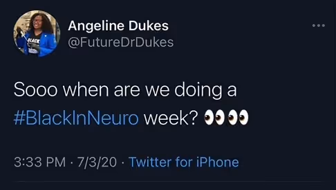 The original tweet from Angeline Dukes that got the ball rolling for the Black In Neuro movement