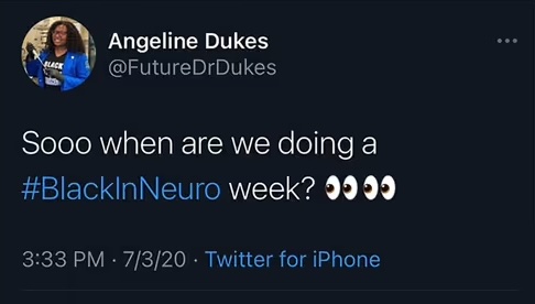 The original tweet from Angeline Dukes that got the ball rolling for the Black In Neuro movement