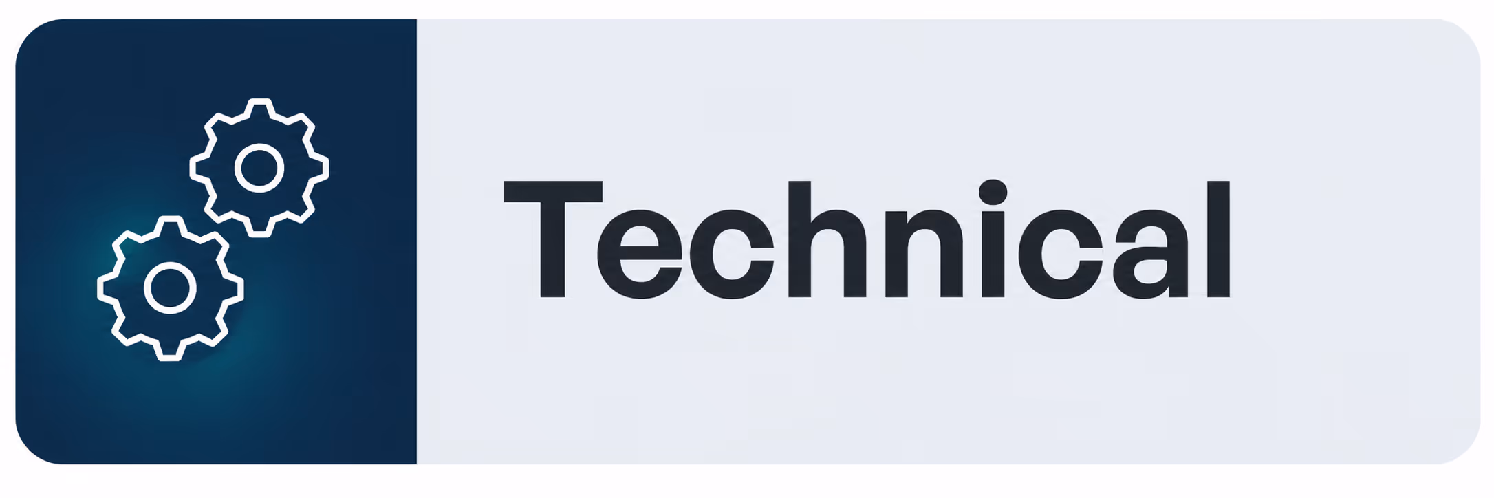 Icon of two white gears on a blue background next to the word Technical in bold black text.