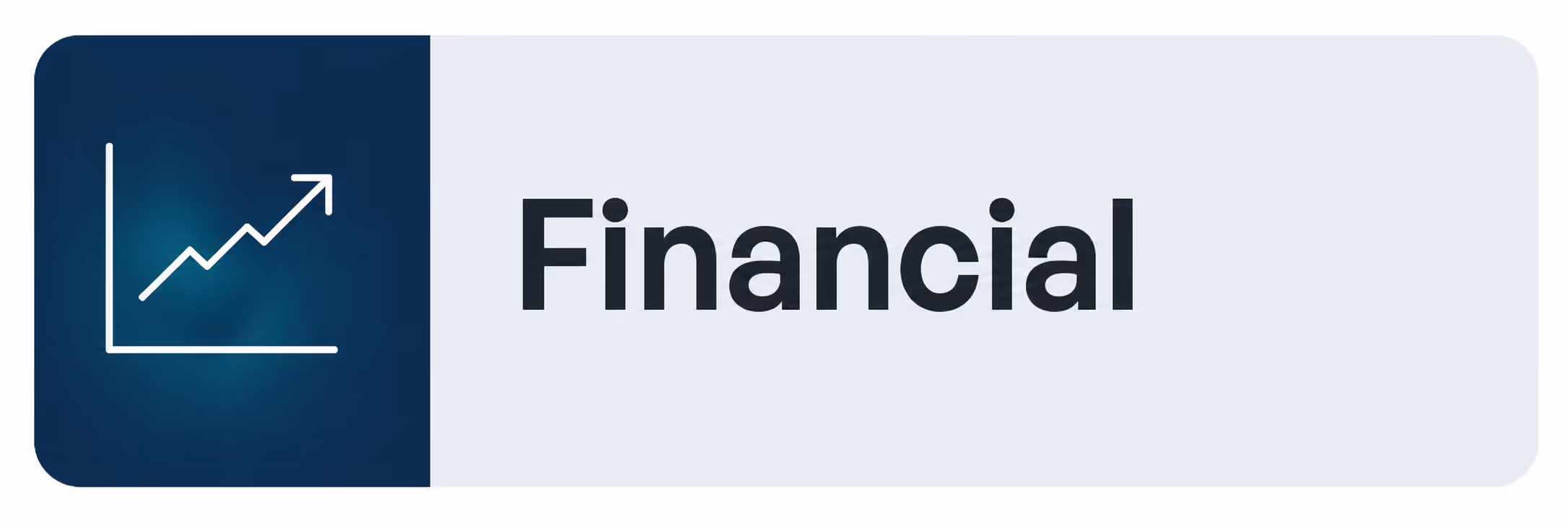 White upward trending line graph icon next to the word Financial on a rectangular background.