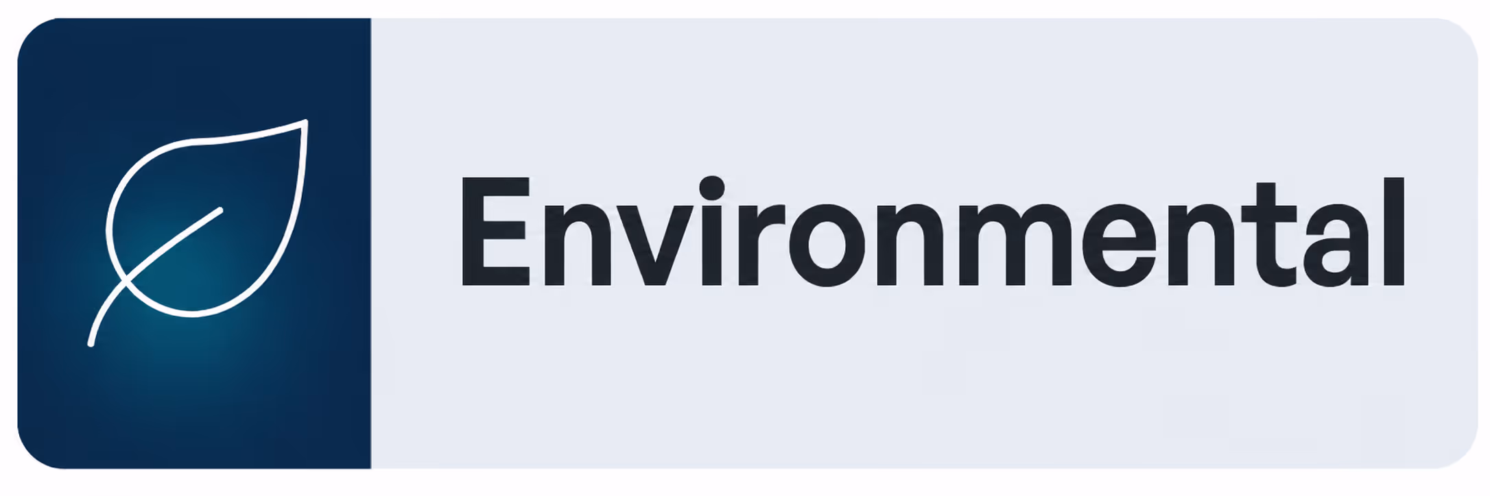 White leaf icon on blue background next to the word Environmental in bold black text.