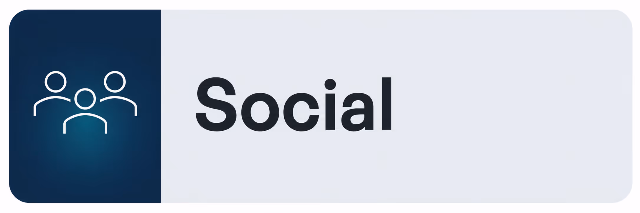 Icon of three people next to the word Social on a blue and gray background.