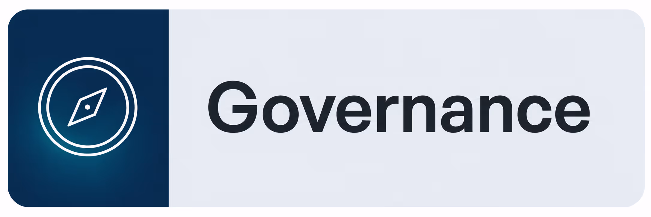 Icon of a compass next to the word Governance in bold on a rounded rectangle background.