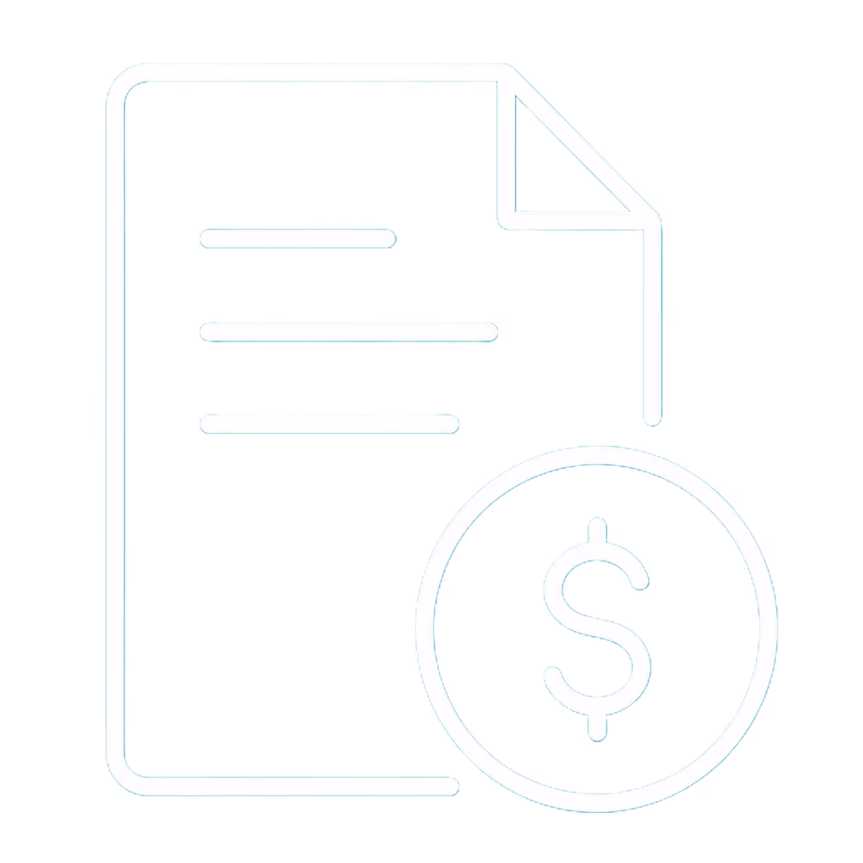 Icon of a document with horizontal lines representing text and a large dollar sign inside a circle overlaying the bottom right corner.