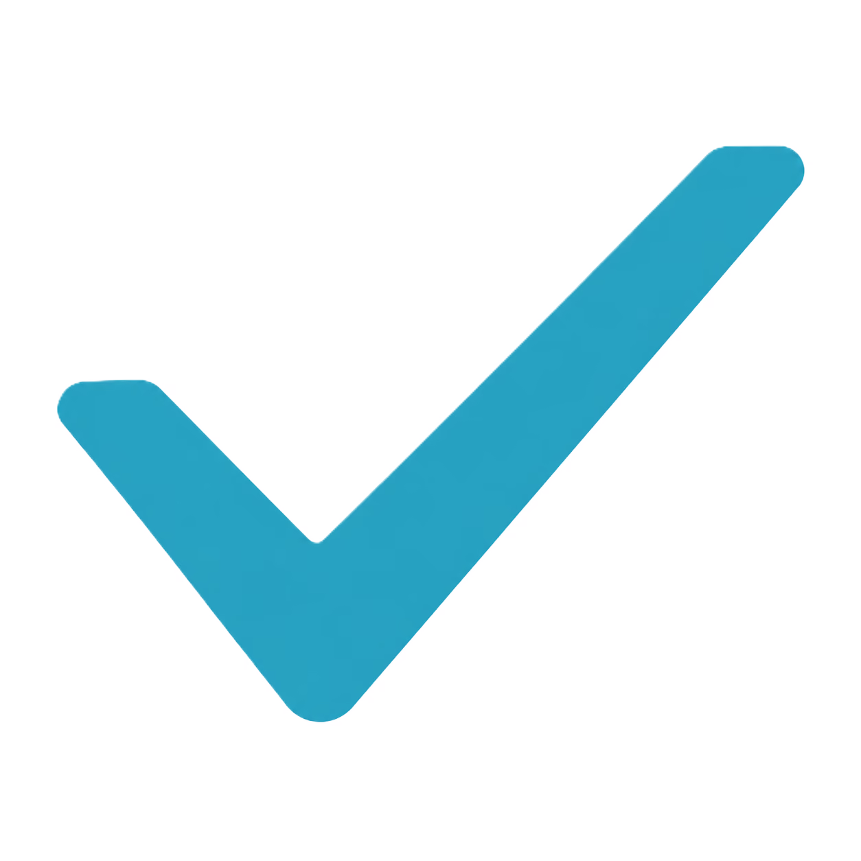 Teal check mark icon on a transparent background.