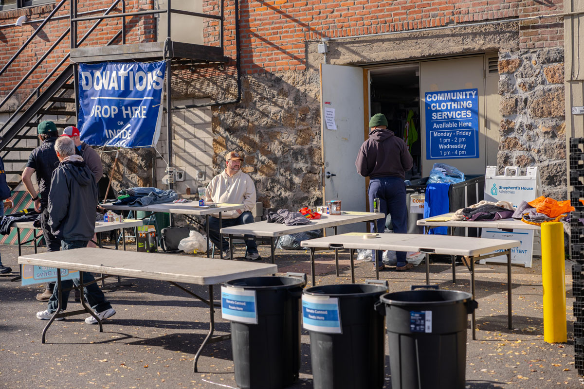 Volunteers outside Men's Center