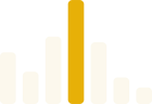 Gráfico de barras com seis barras em tons de bege e laranja, destacando a barra central em laranja.