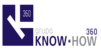 Logotipo da empresa Know-How 360 com um ícone azul estilizado composto por três quadrados alinhados à esquerda do texto.