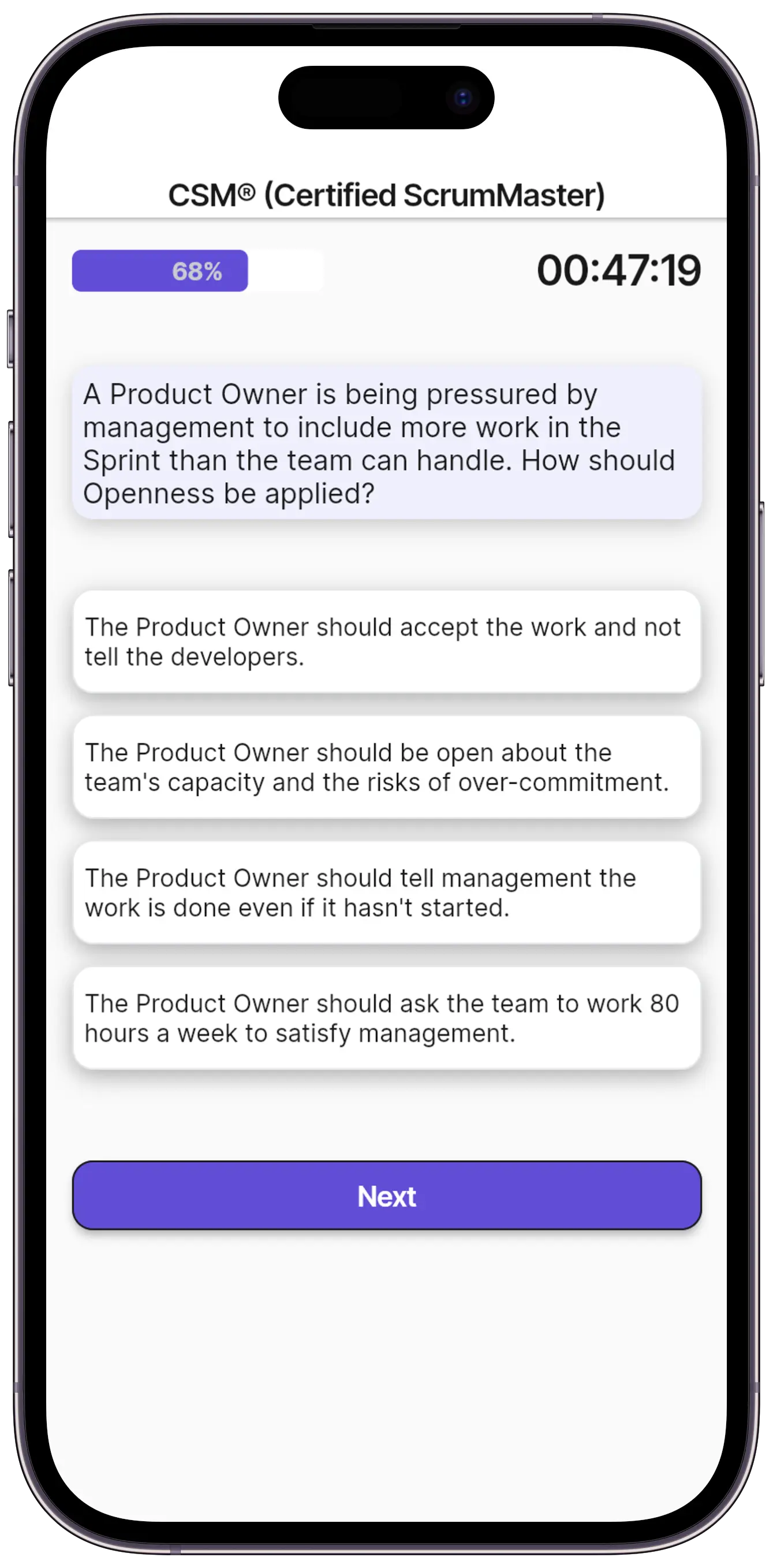 Mock exam with countdown timer simulating real test conditions
