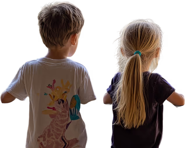 A couple of kids standing next to each other.