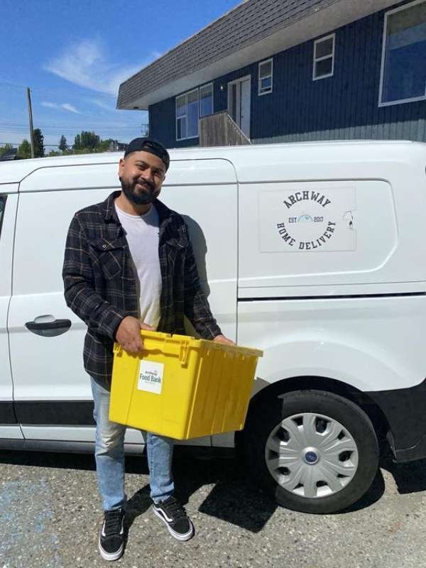 Archway food bank volunteers unpacking food.