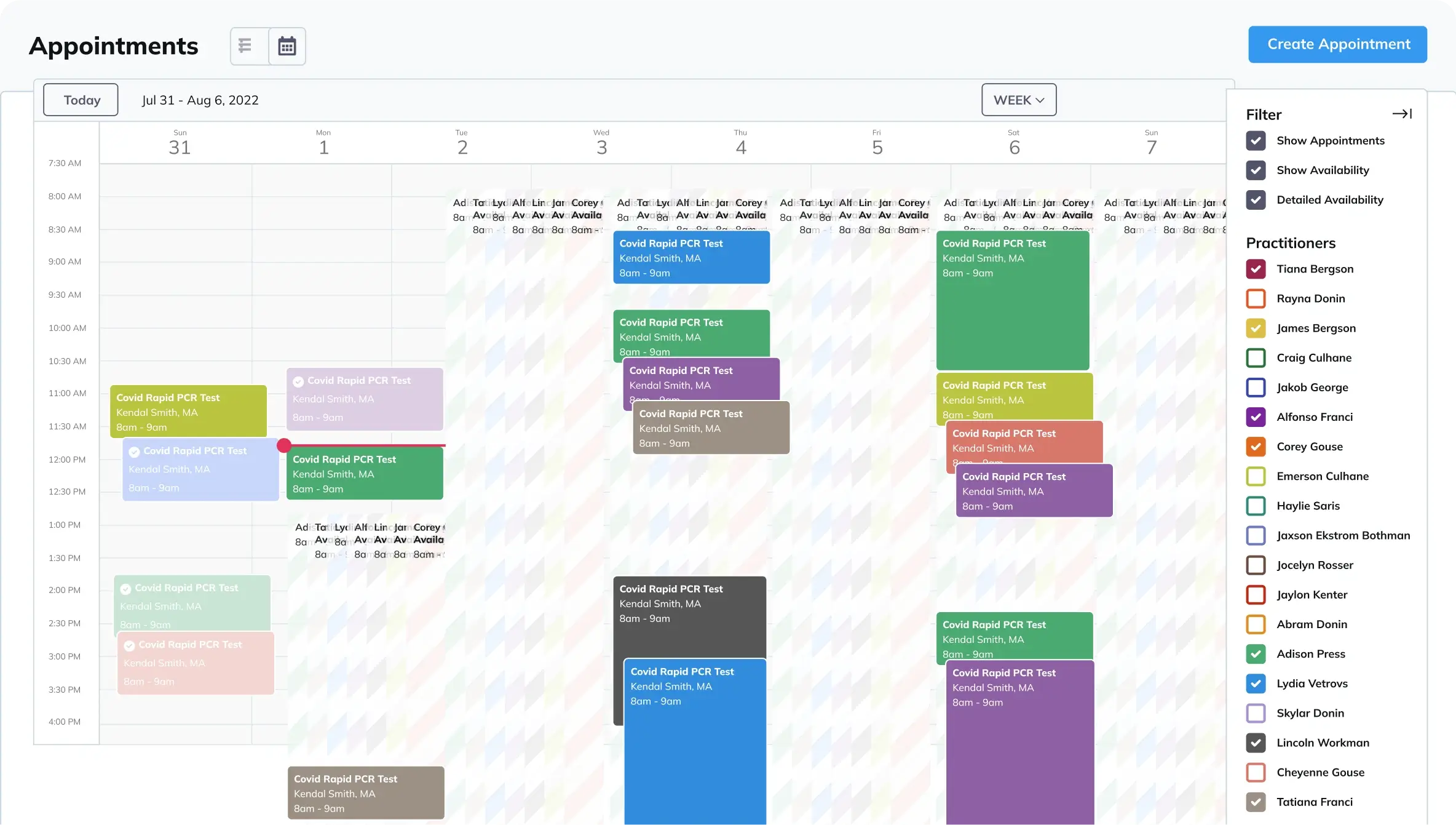 Desktop view of the backend dispatch app scheduling calendar.