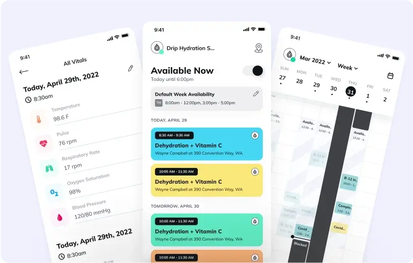 Various provider mobile app screens.