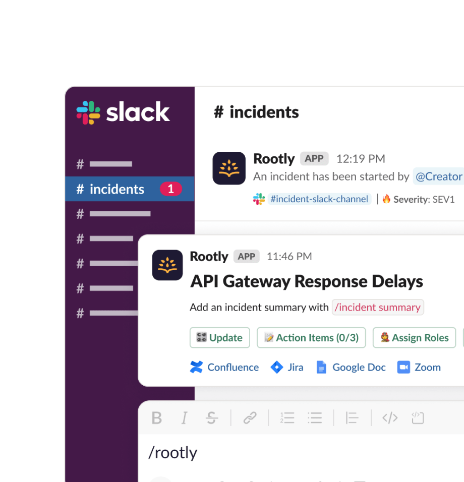 Manage your incident from start to  finish within Slack.