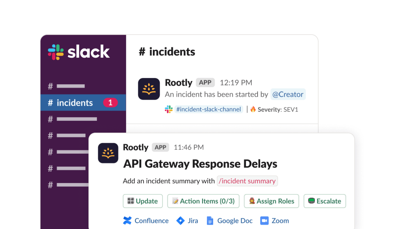 Manage your incident from start to  finish within Slack.