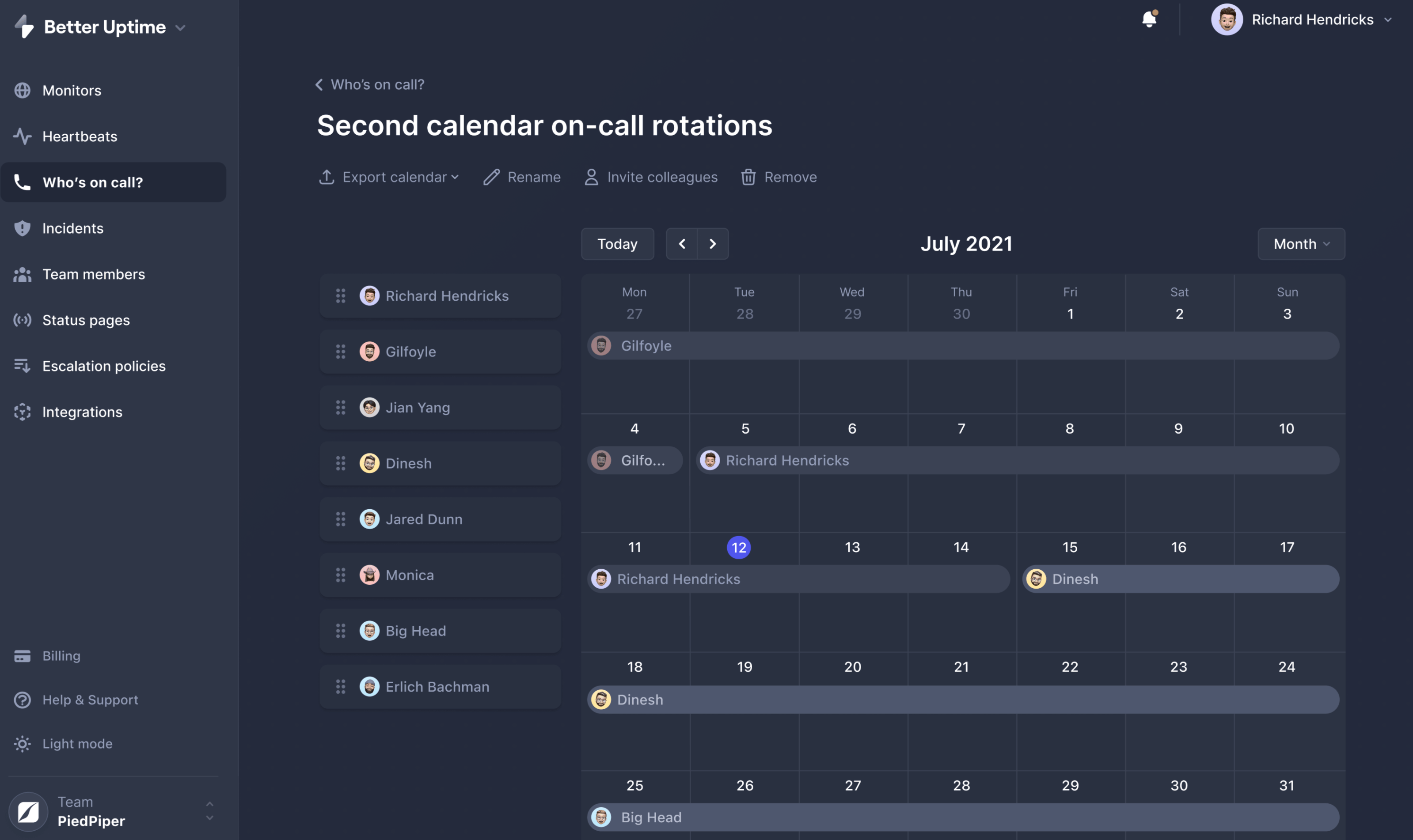 BetterStack on-call rotations screenshot