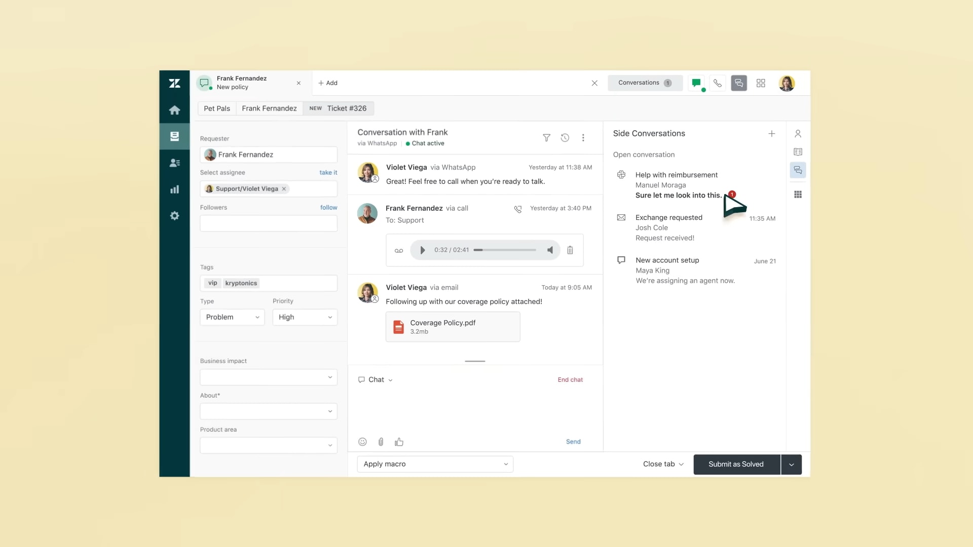 Zendesk user dashboard and interface 