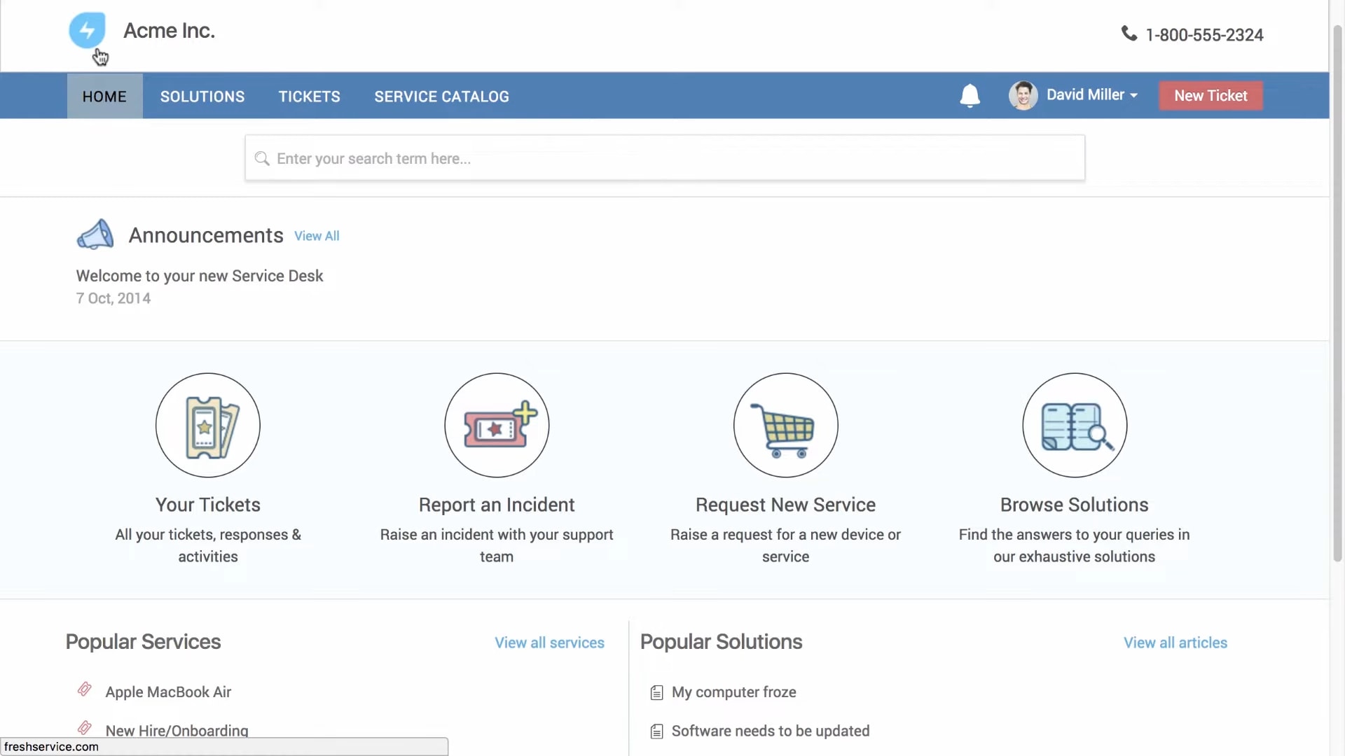 Freshservice dashboard