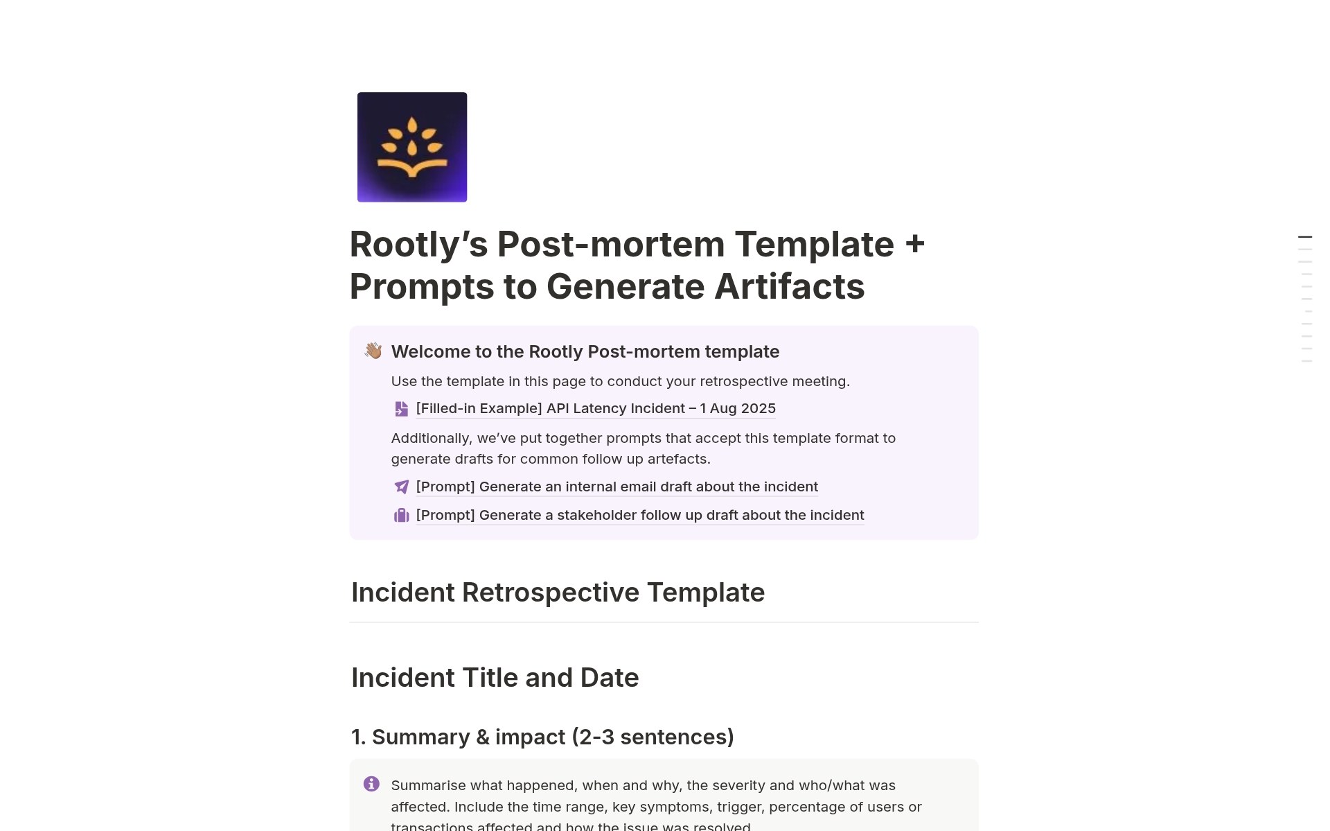 Postmortem template screenshot