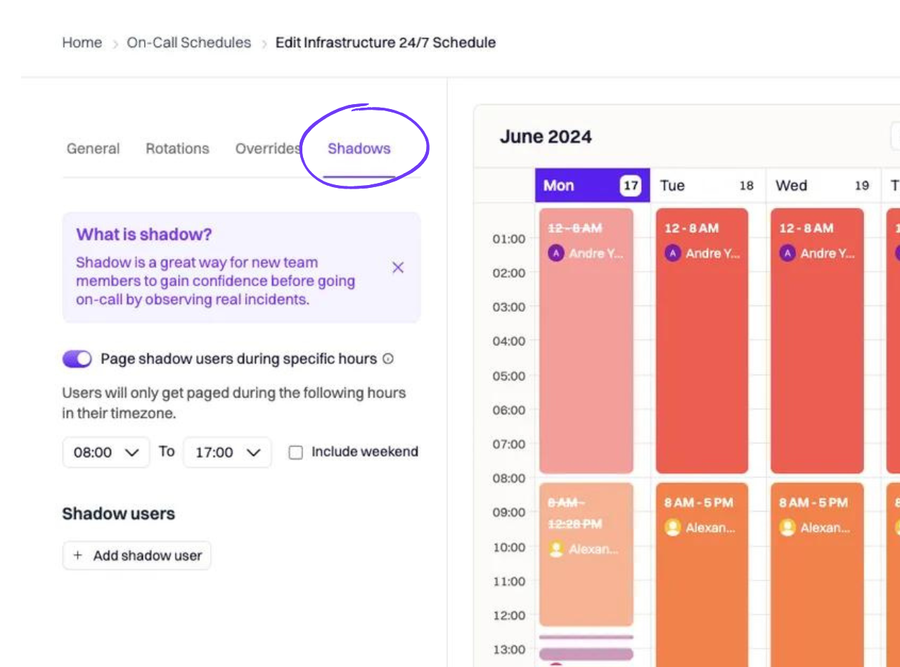 Screenshot: UI showing how to register a shadow rotation.