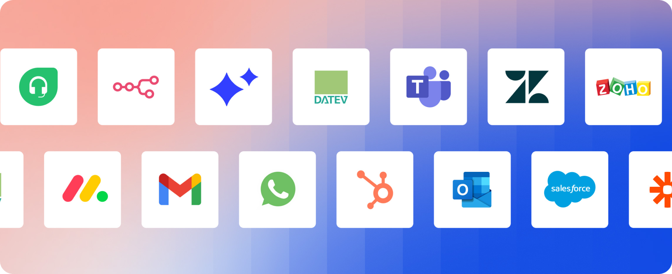 Logos einiger Integrationen, mit denen fleev kompatibel ist.