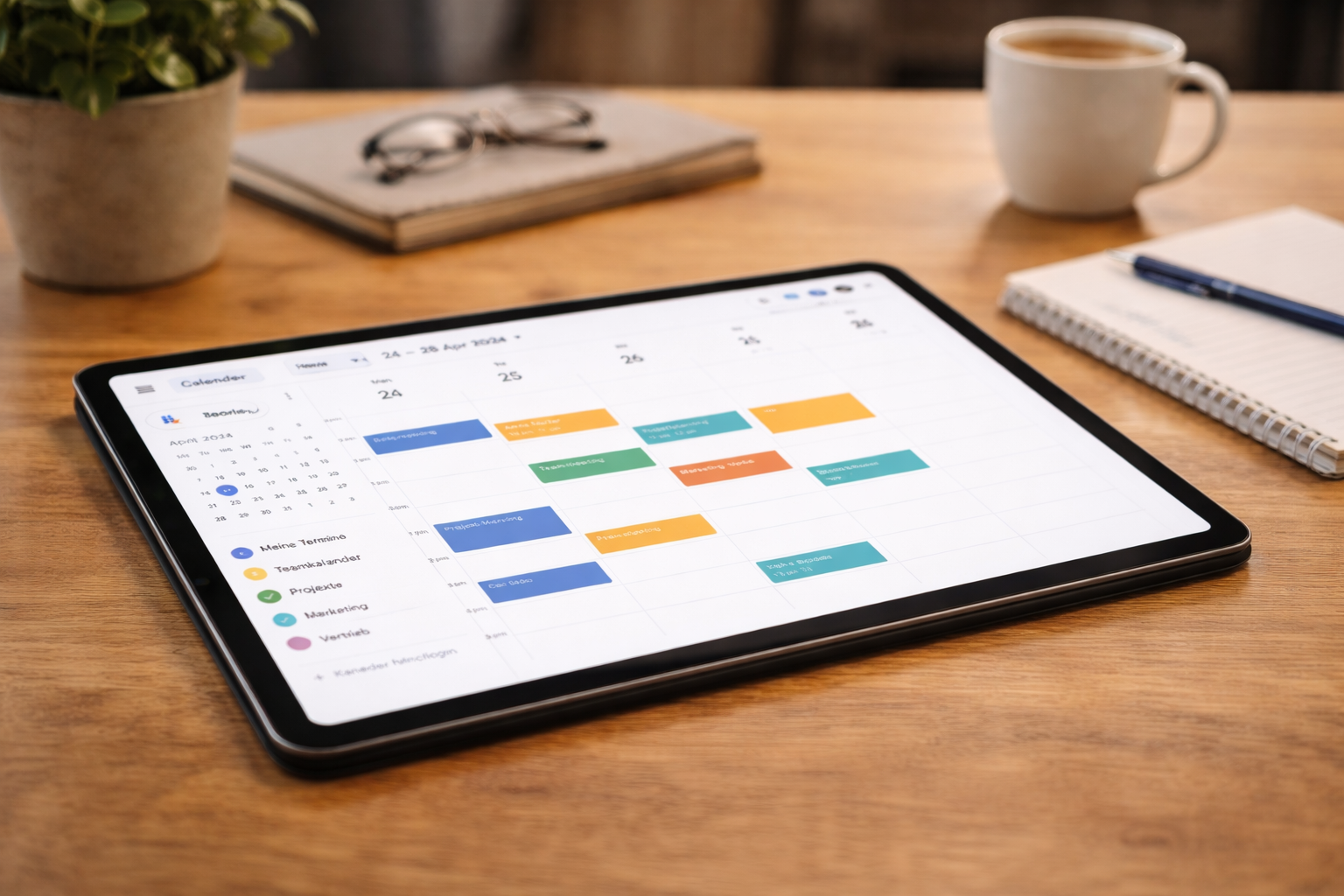 Eine geöffnete Kalender-App auf einem Tablet.